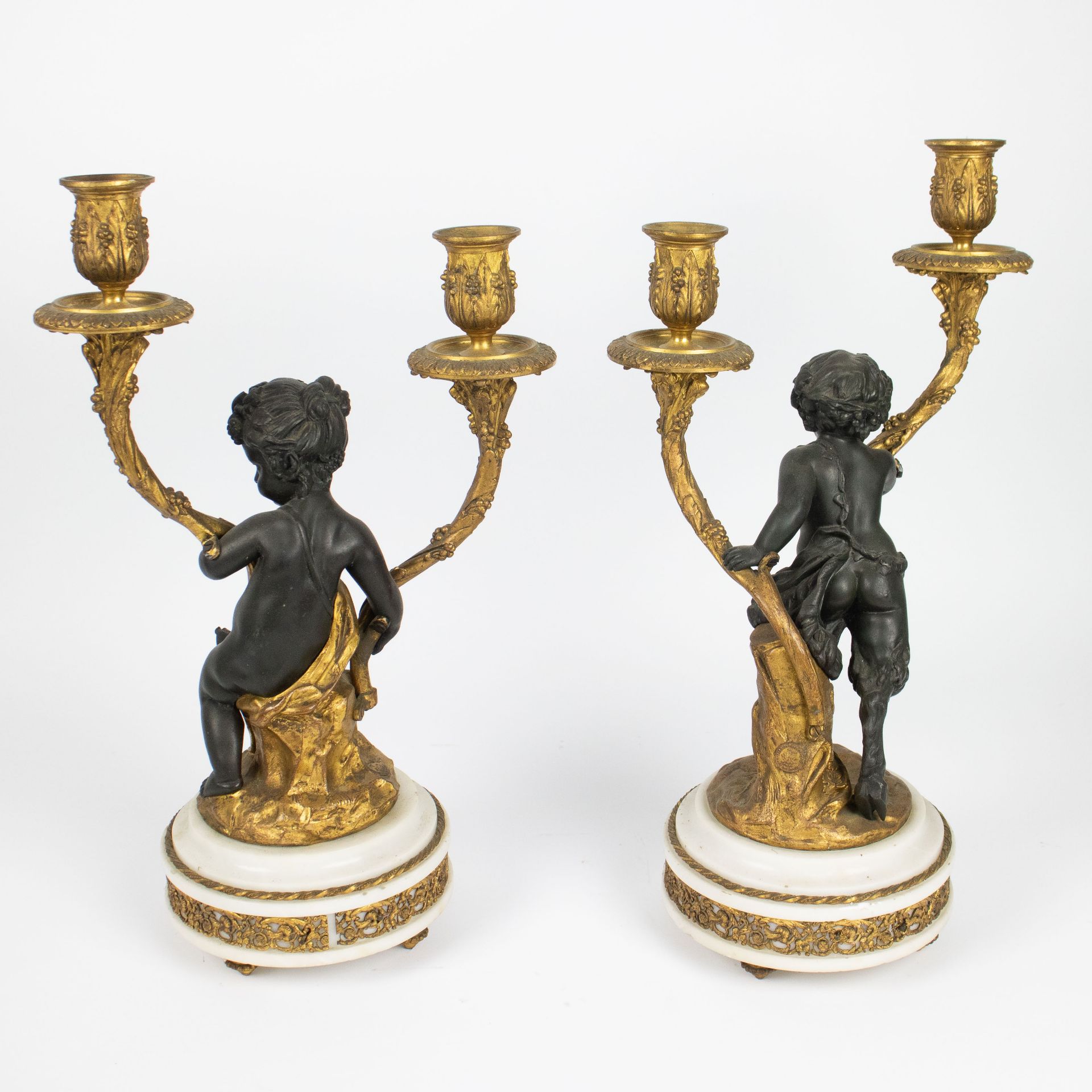 A Louis XVI style clock and candelabra in marble and bronze - Image 7 of 8