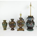 2 Japanese champlevé lamps and 2 vases