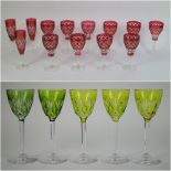 5 green & 13 red crystal Val Saint Lambert glasses