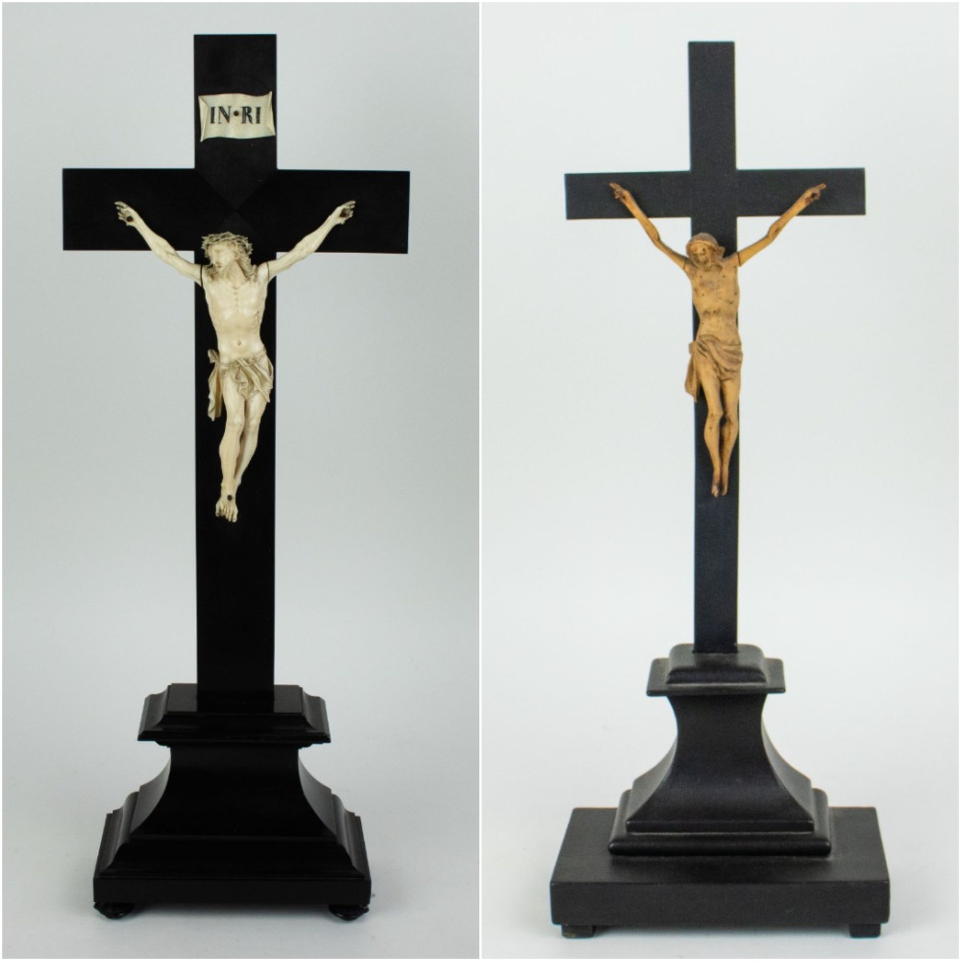 Crucifix with ivory Christ + a boxwood crucifix