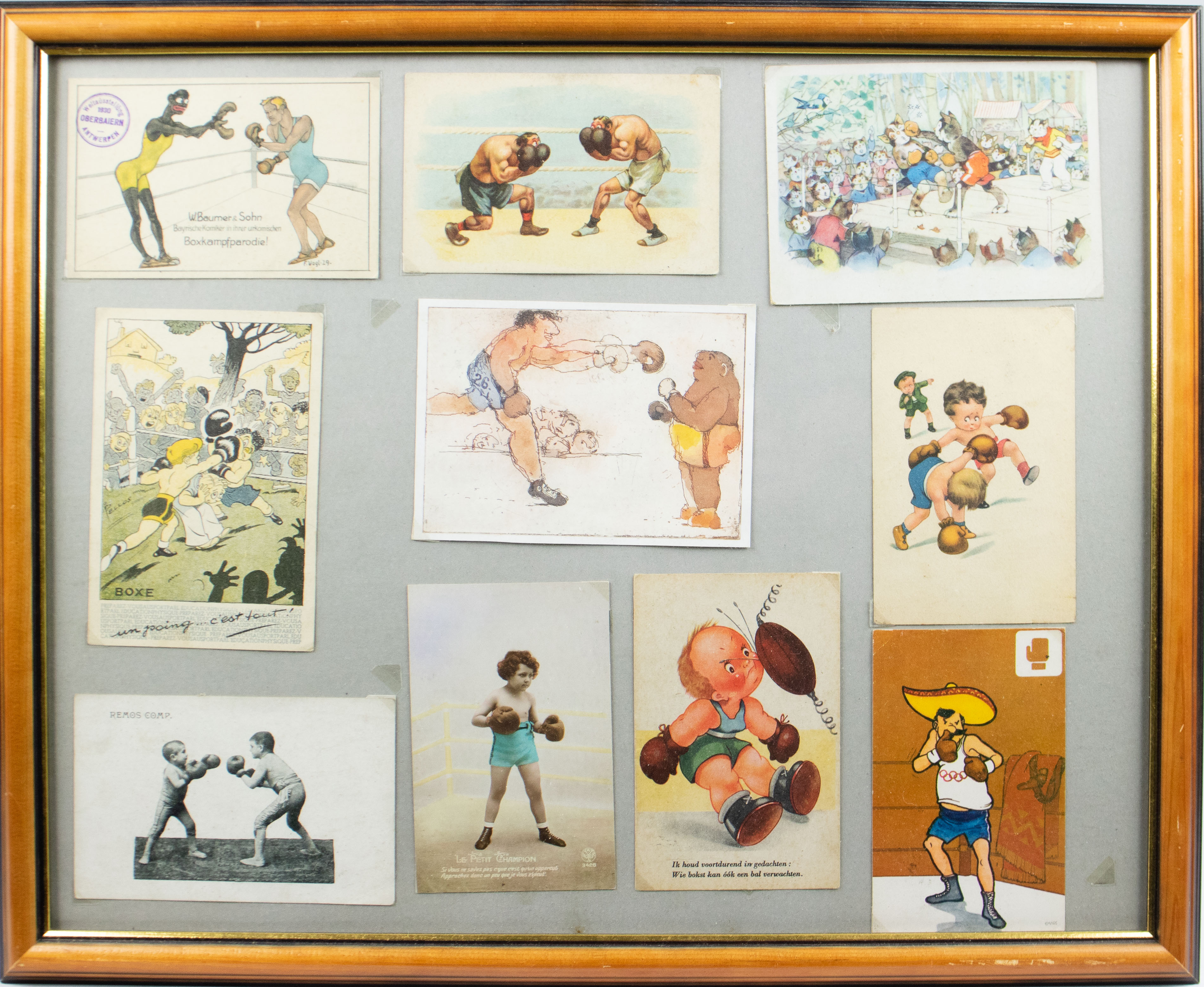A collection of frames with old postcards and fantasy cards, early 20th century - Image 3 of 8