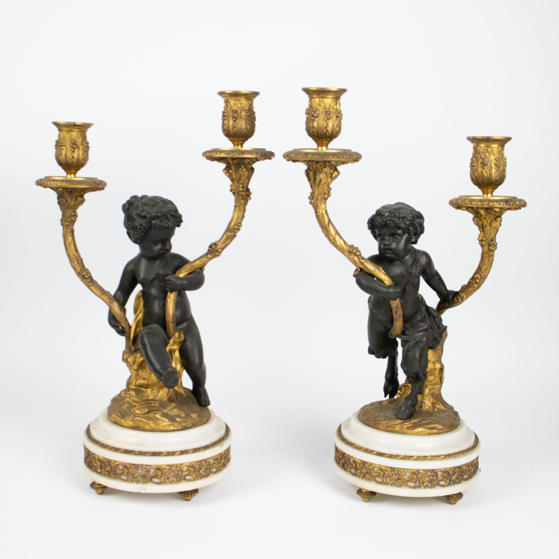 A Louis XVI style clock and candelabra in marble and bronze - Image 6 of 8