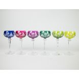 6 colored Val Saint Lambert crystal glasses