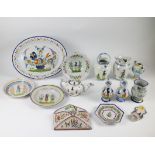 Faience mainly Quimper, decor Rouen, Nevers, late 19th/1st half 20th