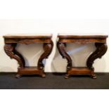 2 wooden Louis Philippe wall consoles