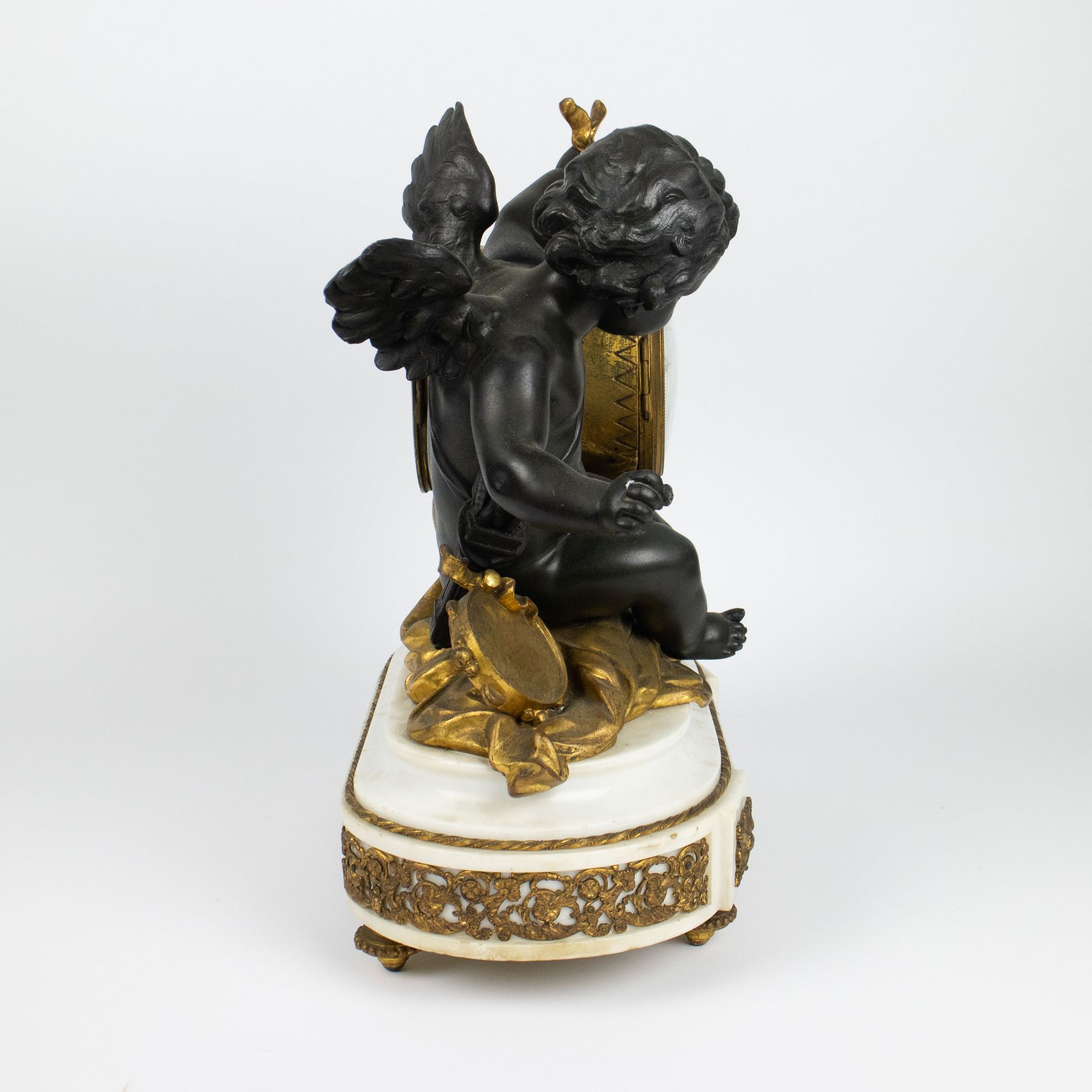 A Louis XVI style clock and candelabra in marble and bronze - Image 5 of 8