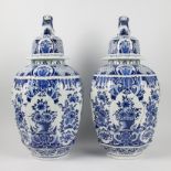 Pair of blue and white lidded pots, Northern France, 19th century