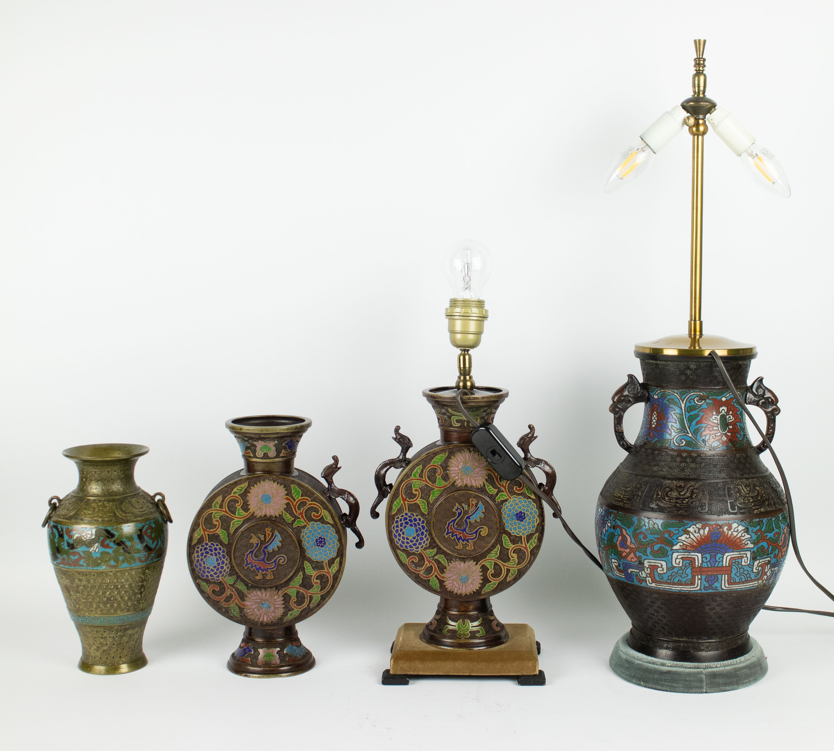 2 Japanese champlevé lamps and 2 vases - Image 3 of 4