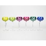 6 colored Val Saint Lambert crystal glasses