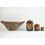 Redware bowl glazed pottery and 3 jugs Torhouts pottery