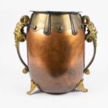 Jugendstil vase in copper with bronze handles with heads of satyrs, circa 1920