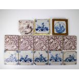 A collection of 13 Delft tiles