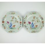 2 Chinese famille rose octagonal plates Qianlong