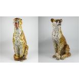 2 glazed terracotta leopards, Italy 50s