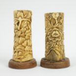 2 carved bone Japanese pen holders, MEIJI period