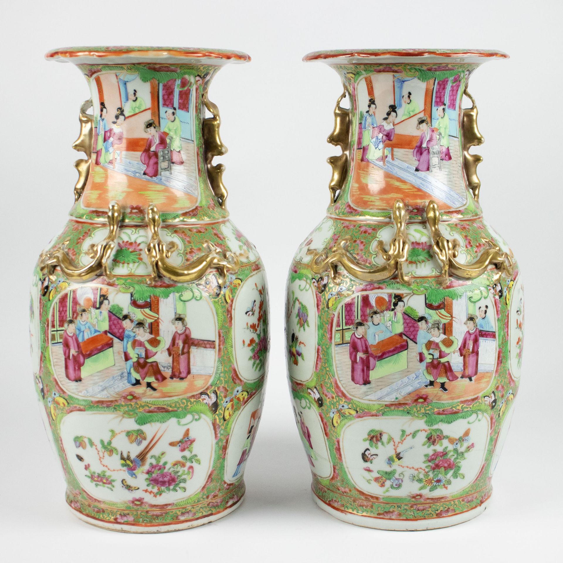 A pair of Canton vases