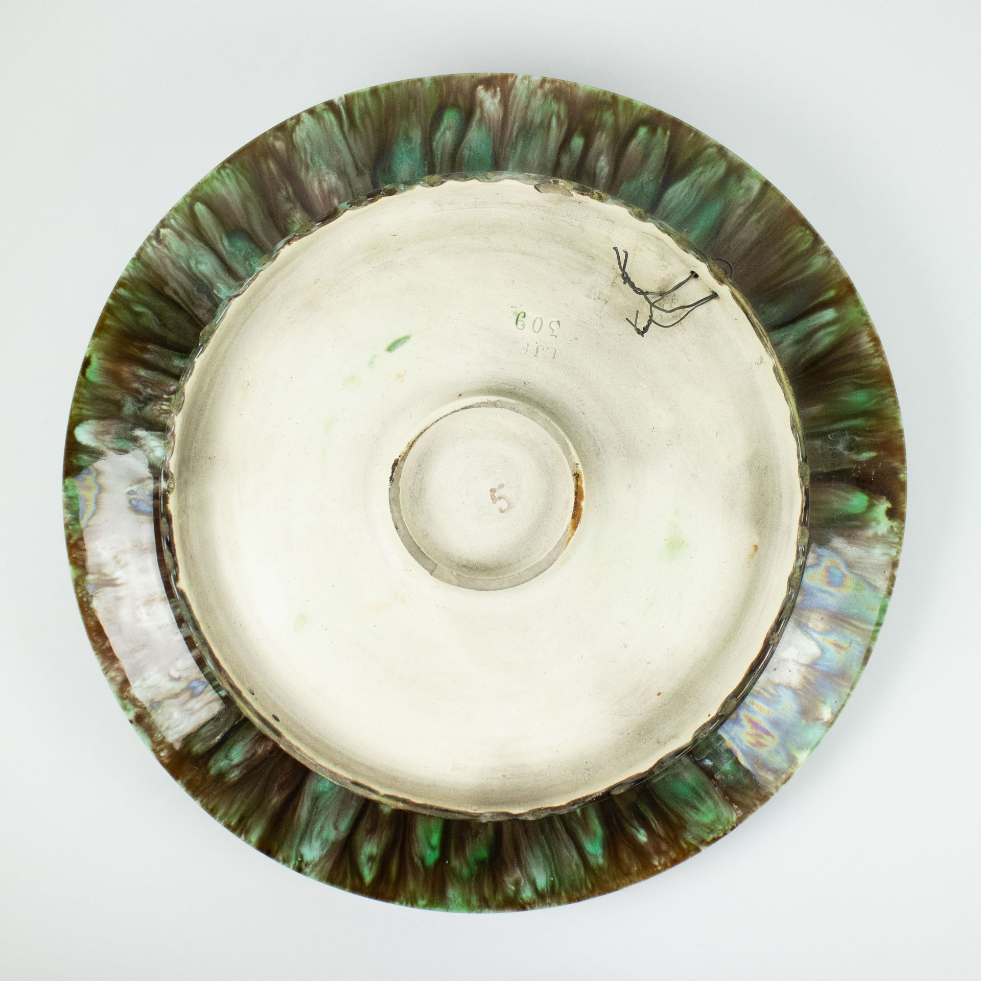 Large dish in barbotine, Hasselt ceramics, monogram LJB - Bild 2 aus 3