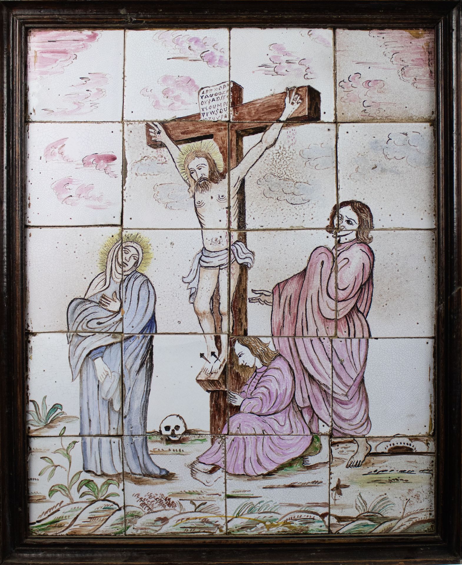 Delft tile tableau Calvary, Christ on the Cross
