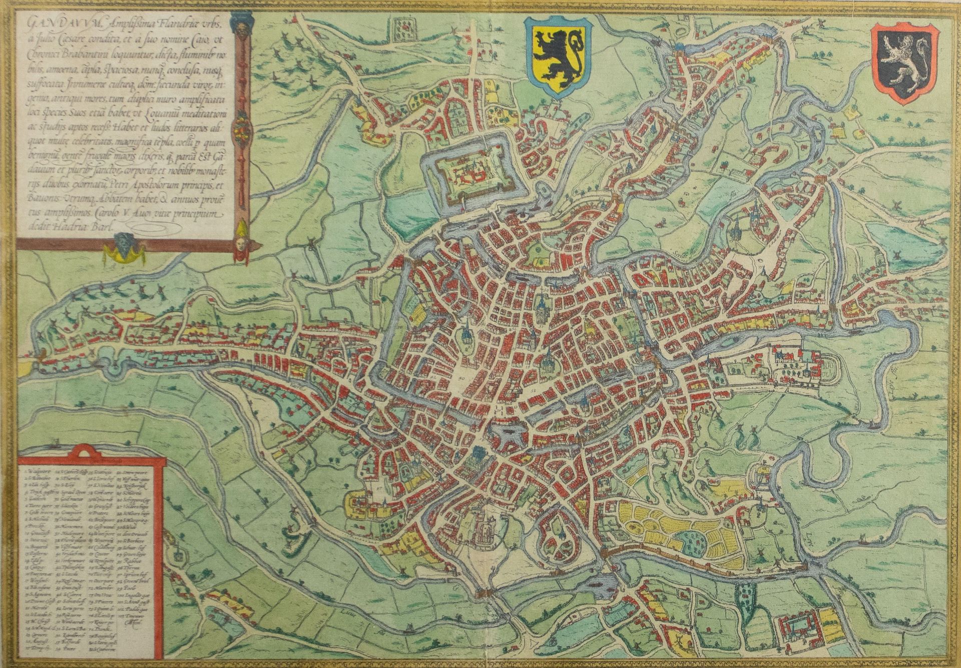 Old chart Ghent Gandavum in 1576. Braun & Hogenberg.