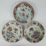 3 Chinese plates famille rose Qianlong