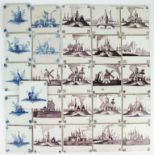 A collection of 26 Delft tiles
