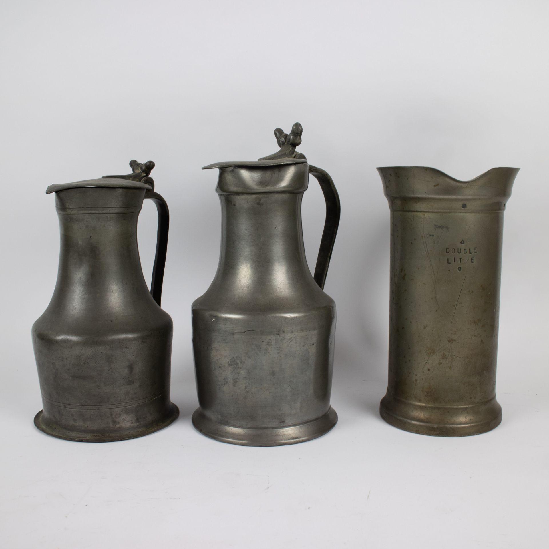 A collection of old tin including 3 18th century French jugs - Image 3 of 7