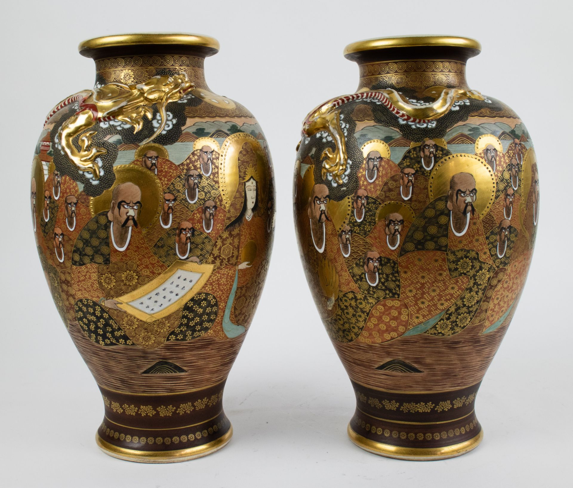 Japanese pair of Satsuma vases - Image 4 of 6