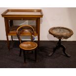 An Art Deco tea cabinet, Kohn child's chair & a tripod gueridon
