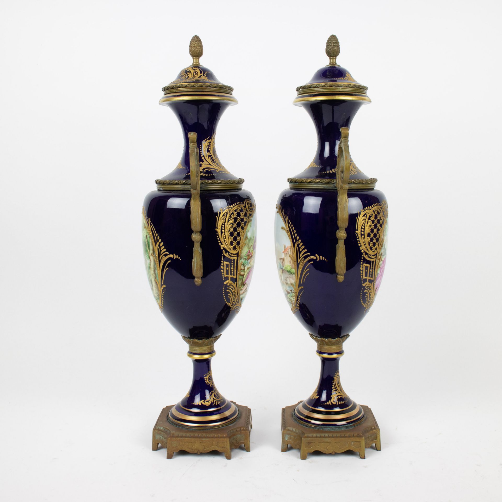 Sèvres handpainted garniture centre piece and a pair of covered vases - Image 10 of 16