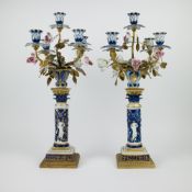 Pair of porcelain candlesticks and gilt metal, Italian