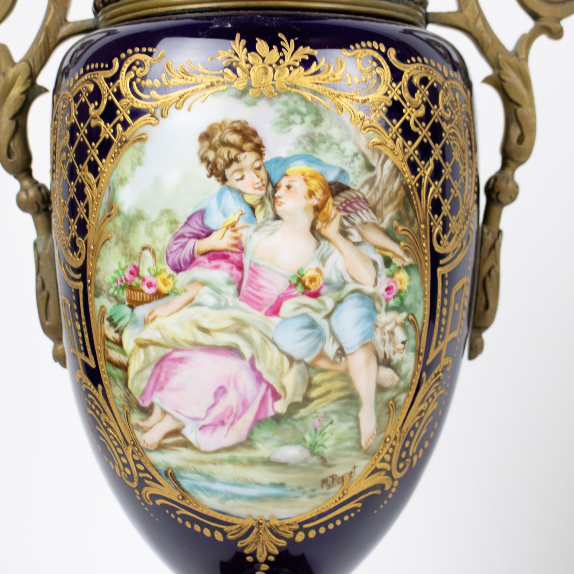 Sèvres handpainted garniture centre piece and a pair of covered vases - Image 15 of 16