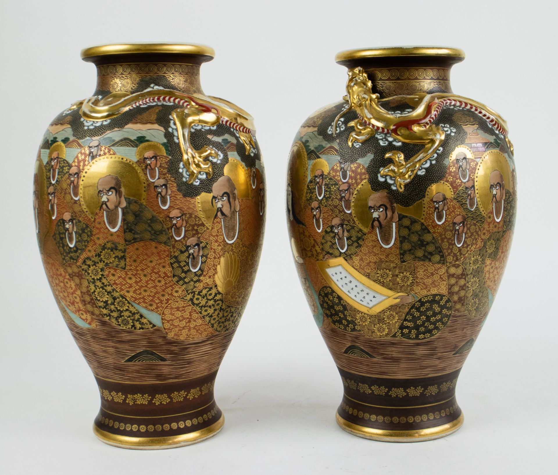 Japanese pair of Satsuma vases - Image 2 of 6