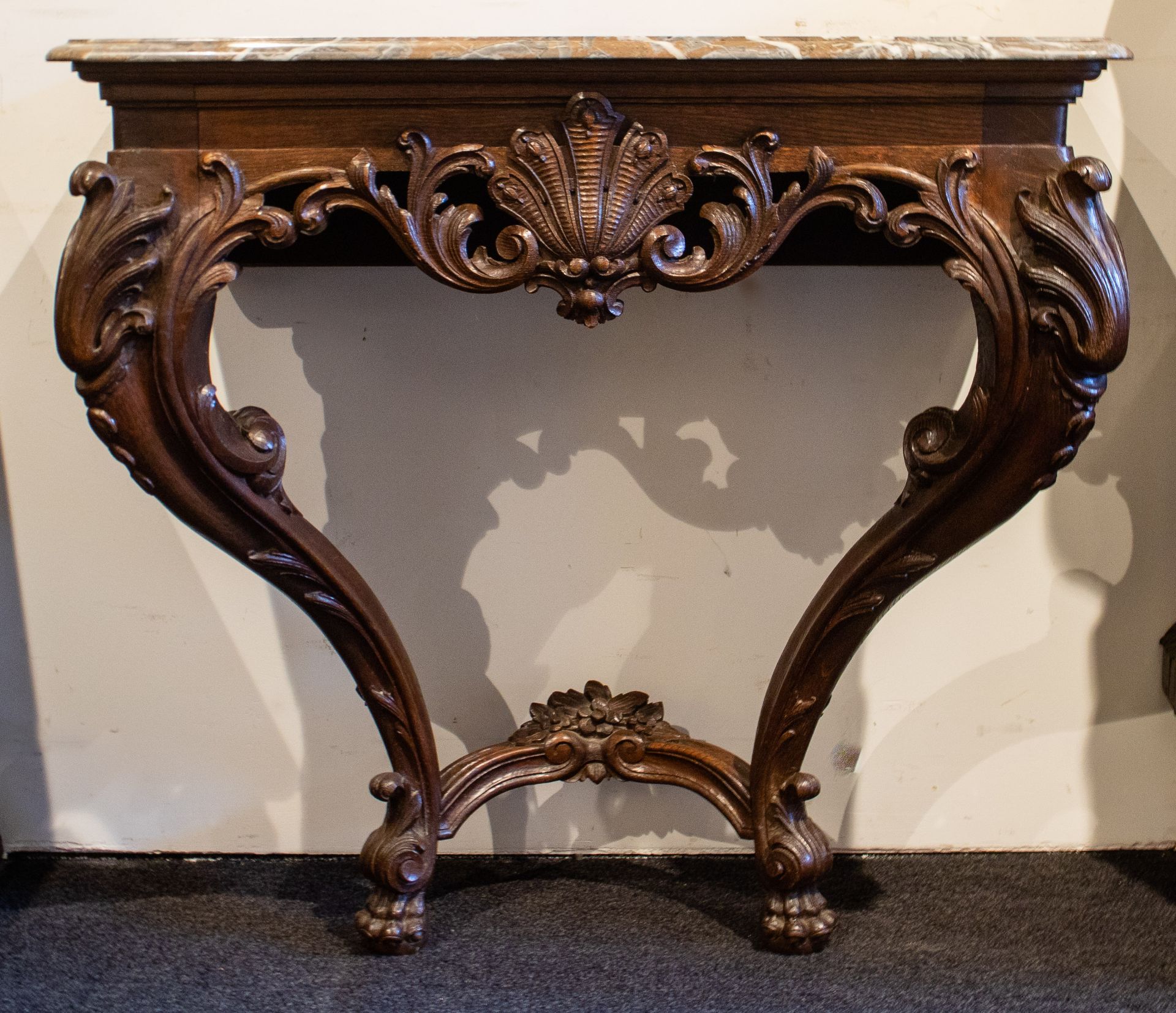 Oak console with marble top and mirror - Image 2 of 3