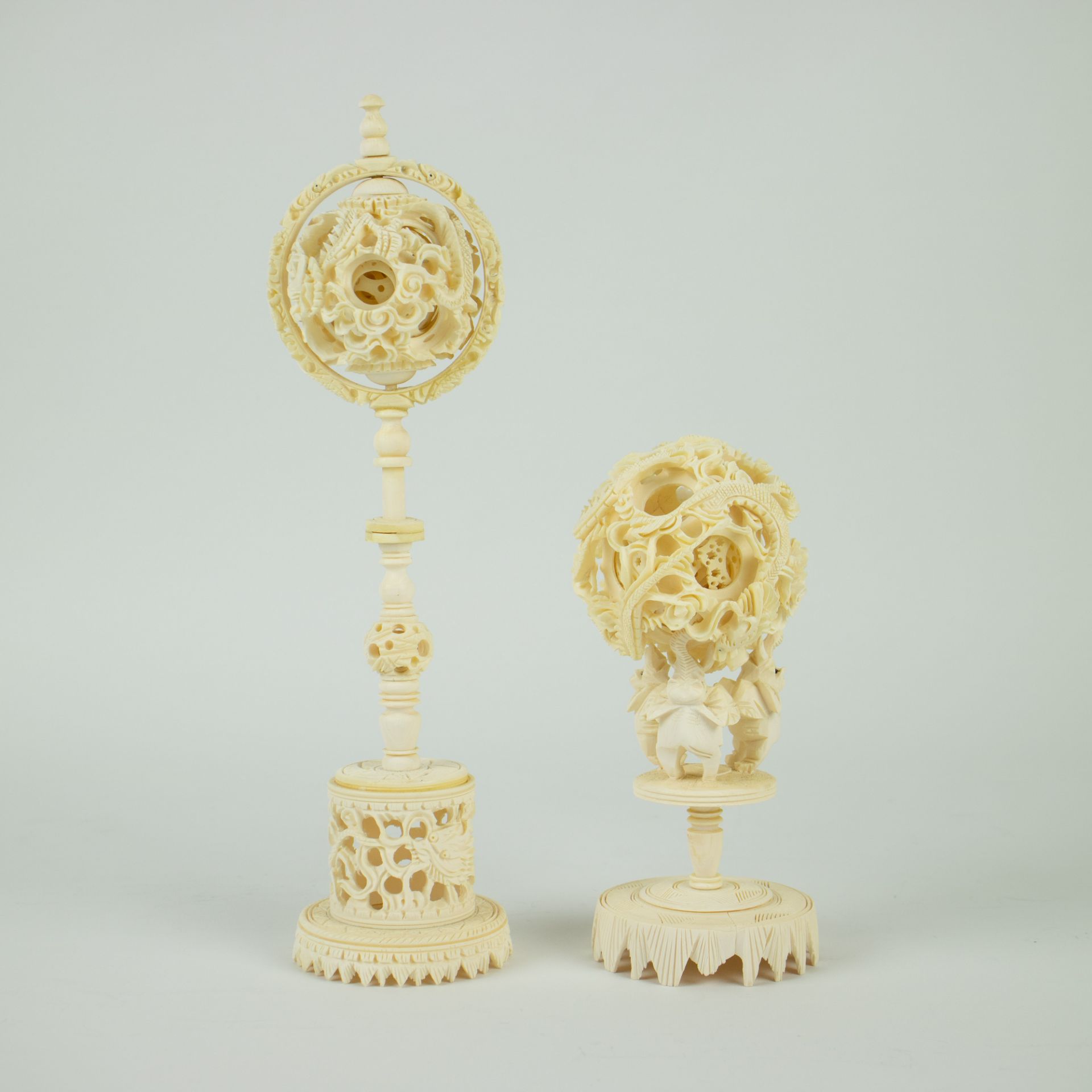 2 Canton ivory puzzle balls - Image 3 of 5