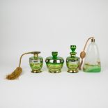 Perfume bottle in glass paste Muller Frères signed and green glass Art Deco perfume set, not signed