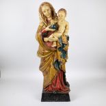 Polychrome wooden statue of Mary with child