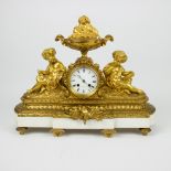 French clock fire gilt bronze and white marble 19th century