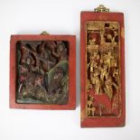 Two carved Chinese furniture panels with figual decors, 19th century