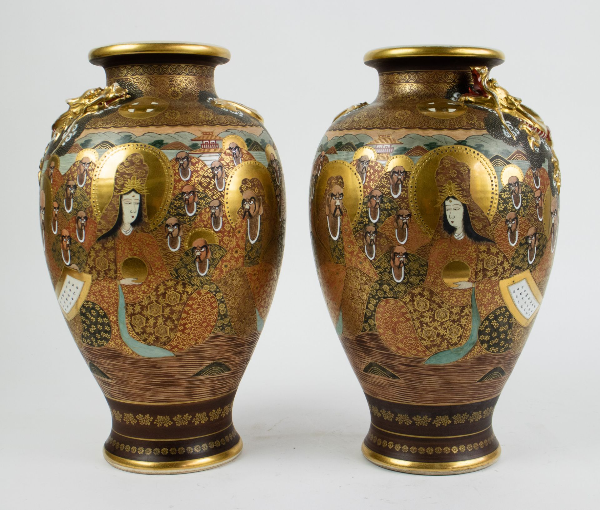 Japanese pair of Satsuma vases