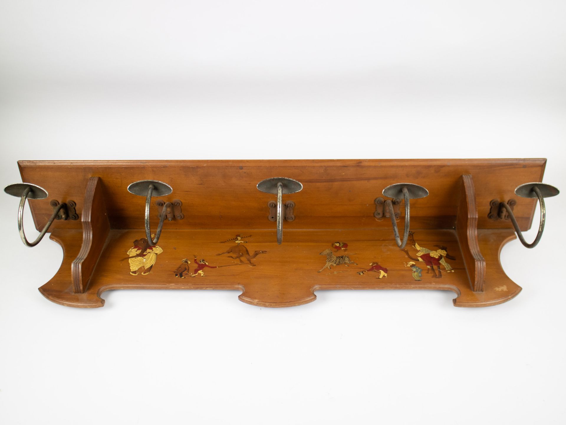 English coat rack ca 1900 hand-painted with circus animals - Image 2 of 4