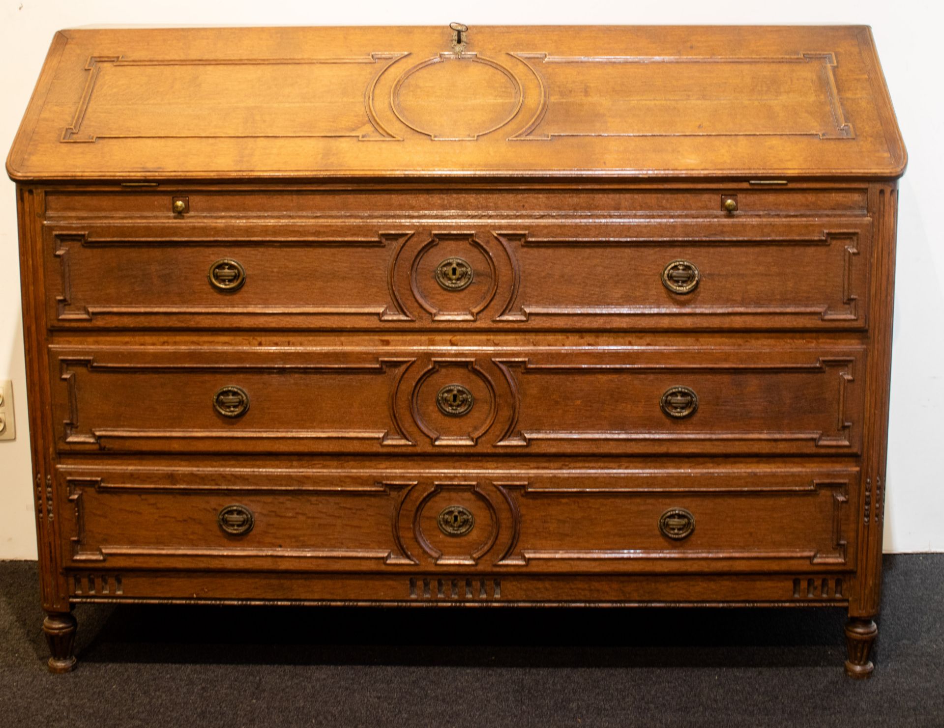 French 18th century large oak secretary with 3 drawers