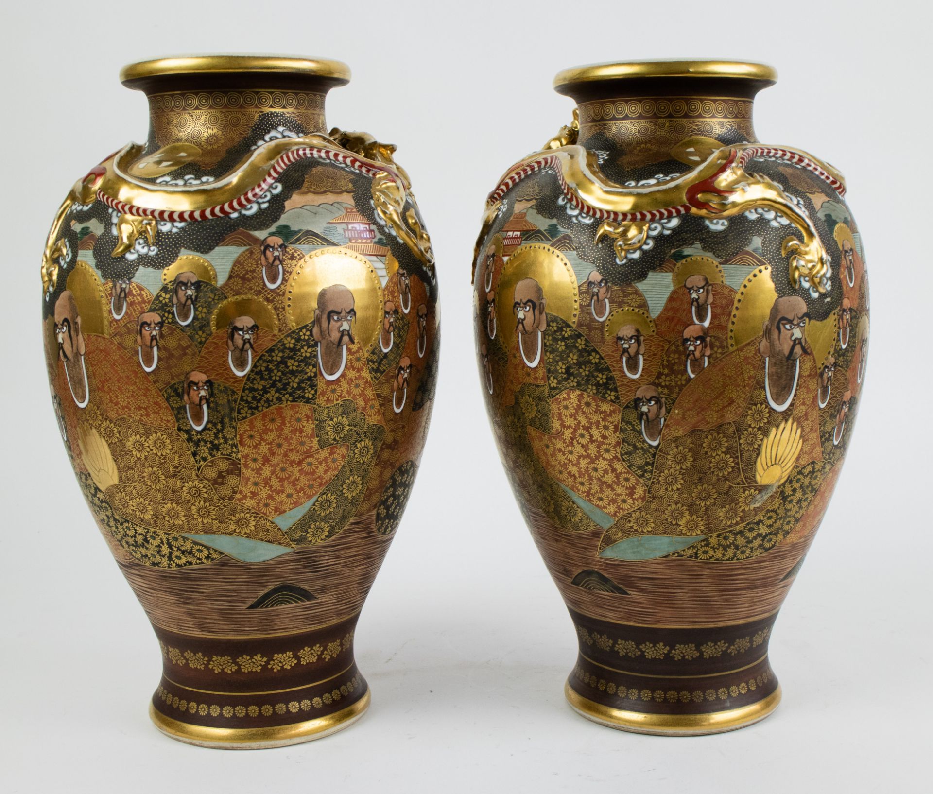 Japanese pair of Satsuma vases - Image 3 of 6