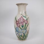 Japanese baluster vase with blue and pink iris decor, early 20thC.