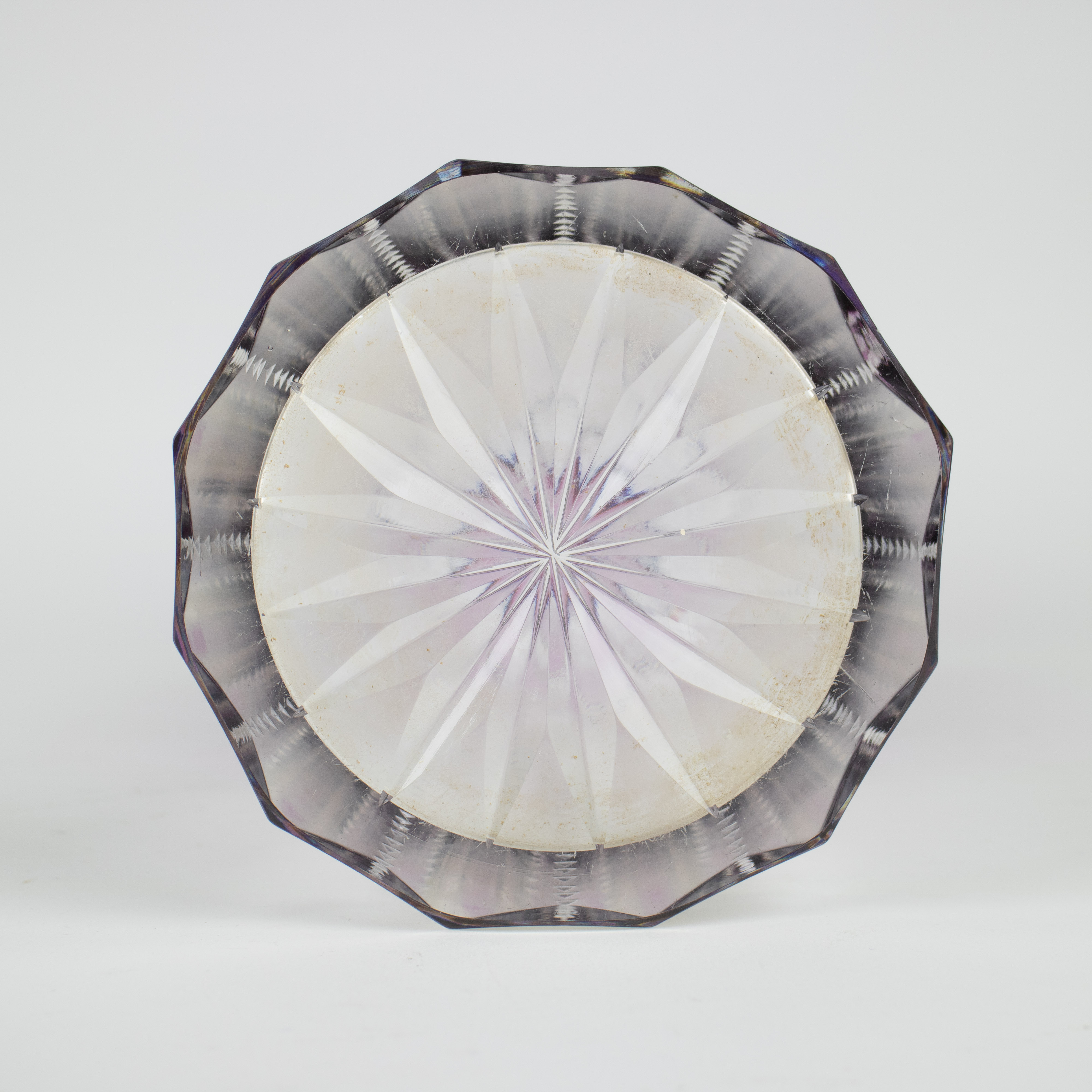 Val Saint Lambert crystal purple vase with silver rim Wolfers marked - Image 5 of 5