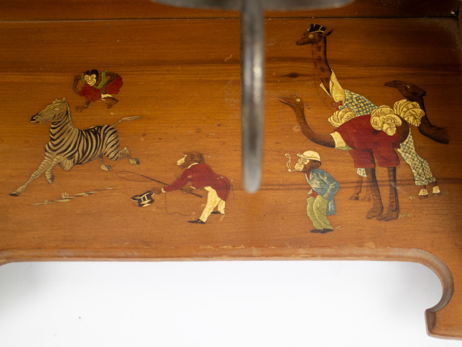 English coat rack ca 1900 hand-painted with circus animals - Image 3 of 4