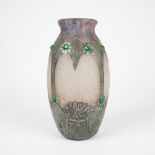 Art Nouveau vase in glass paste with bronze fittings and semi-precious stones signed Gerard (Muller)