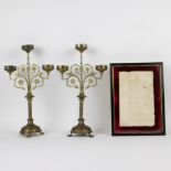 2 neo gothic candlesticks and a 18th century deed of sale