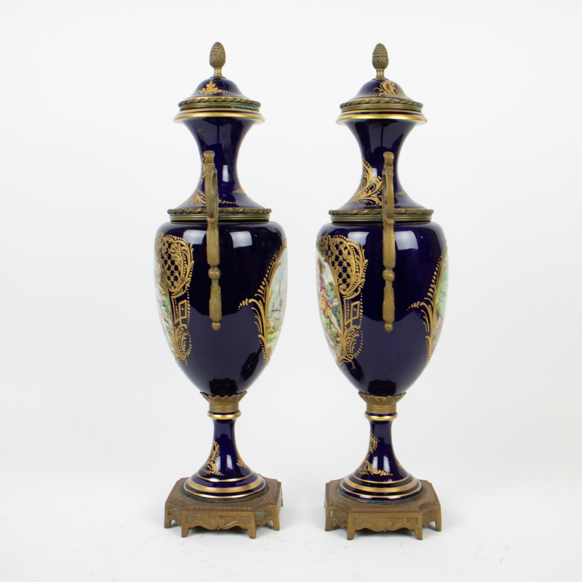 Sèvres handpainted garniture centre piece and a pair of covered vases - Image 8 of 16