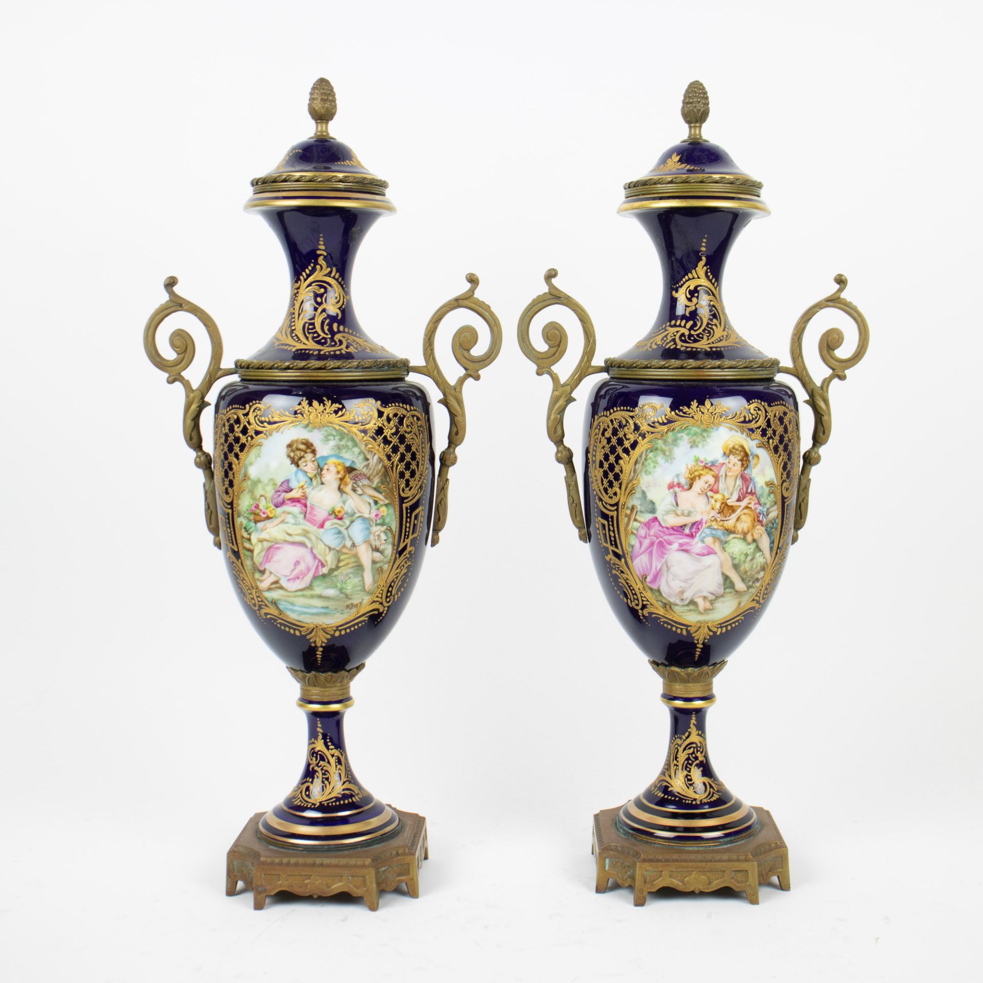 Sèvres handpainted garniture centre piece and a pair of covered vases - Image 7 of 16