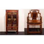 Chinese pantry and armchair in Yumu wood and rosewood , 20th C